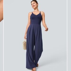 HALARA PATRIOT BLUE BREEZEFUL WIDE LEG QUICK DRY CASUAL SLIP JUMPSUIT SZ L NWT
